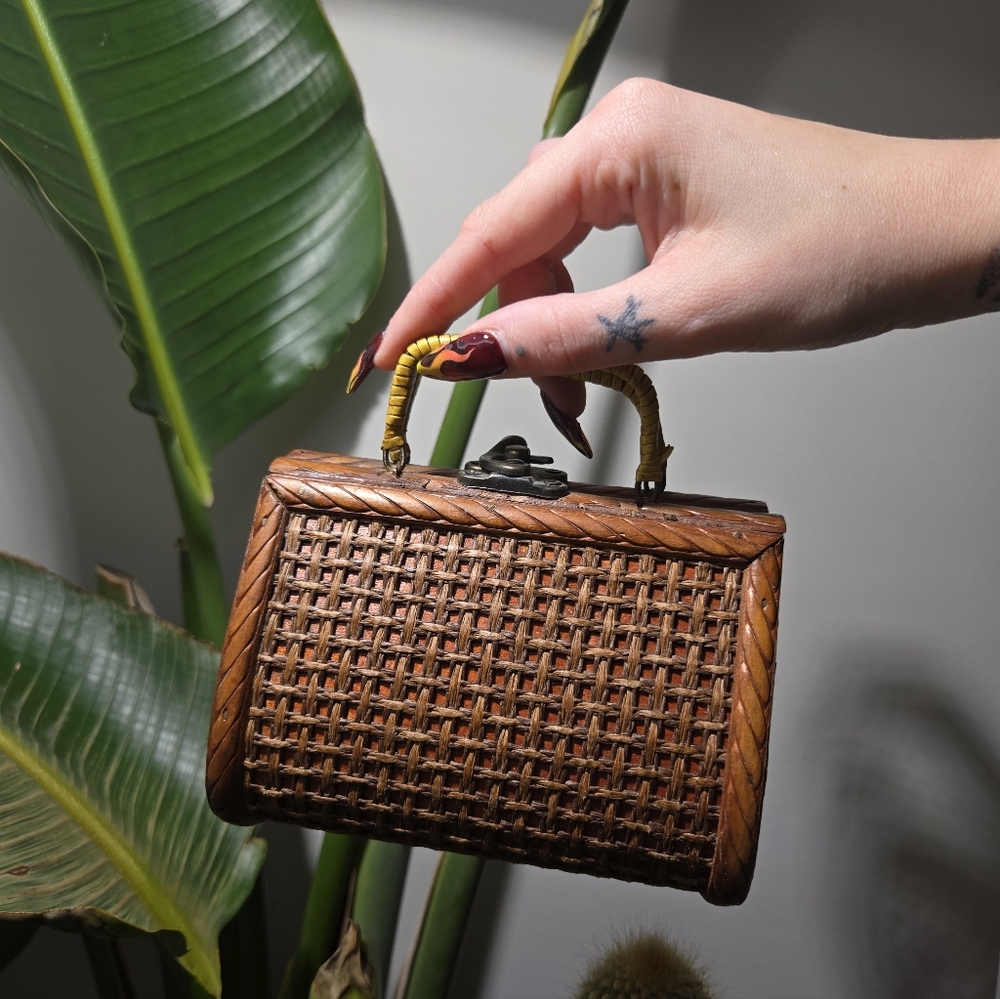 Vintage Mid Century Wooden Tiny Miniature Novelty Purse Clutch Bag